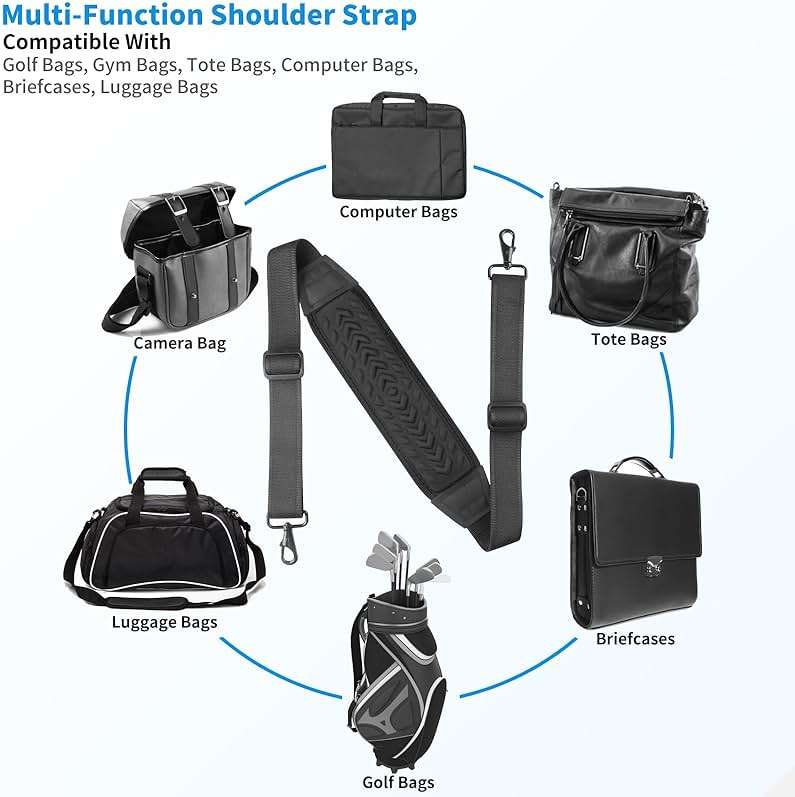 FIEIL 60" Universal Shoulder Strap, 3D Sponge Thick Padded Bag Strap with Double Adjustable Buckles and Metal Hooks, Ideal for Briefcases, Crossbody Bags, Luggage (Storage Bag + Reflective Tape) - Image 6