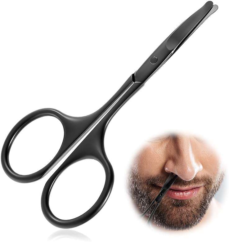 JIEYAO 3.75" Premium Nose Hair Scissors, Curved Safety Blades Facial Hair Small Grooming Scissors Rounded Tip for Trimming Small Details Facial Hair Ear Hair Eyebrow Mustache - Image 1