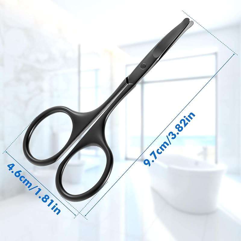 JIEYAO 3.75" Premium Nose Hair Scissors, Curved Safety Blades Facial Hair Small Grooming Scissors Rounded Tip for Trimming Small Details Facial Hair Ear Hair Eyebrow Mustache - Image 2