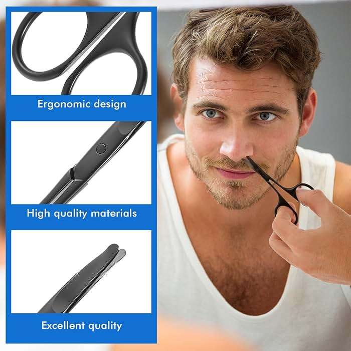 JIEYAO 3.75" Premium Nose Hair Scissors, Curved Safety Blades Facial Hair Small Grooming Scissors Rounded Tip for Trimming Small Details Facial Hair Ear Hair Eyebrow Mustache - Image 5
