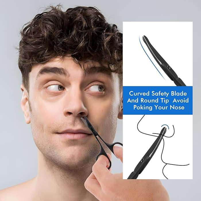 JIEYAO 3.75" Premium Nose Hair Scissors, Curved Safety Blades Facial Hair Small Grooming Scissors Rounded Tip for Trimming Small Details Facial Hair Ear Hair Eyebrow Mustache - Image 6