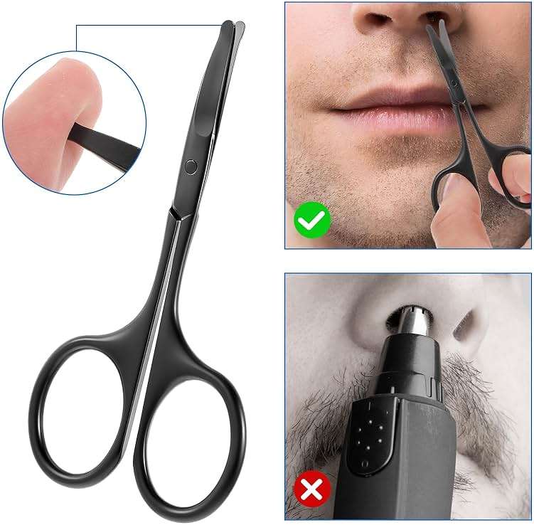 JIEYAO 3.75" Premium Nose Hair Scissors, Curved Safety Blades Facial Hair Small Grooming Scissors Rounded Tip for Trimming Small Details Facial Hair Ear Hair Eyebrow Mustache - Image 7