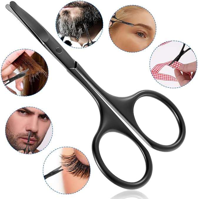 JIEYAO 3.75" Premium Nose Hair Scissors, Curved Safety Blades Facial Hair Small Grooming Scissors Rounded Tip for Trimming Small Details Facial Hair Ear Hair Eyebrow Mustache - Image 8