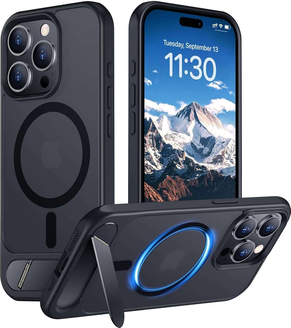Temdan Magnetic Compatible with iPhone 15 Pro Max Case, [Built-in Invisible Kickstand][Compatible with MagSafe] [Military Grade Shockproof] Slim Translucent Matte Phone Case for iPhone 15 Pro Max 6.7" - Image 1