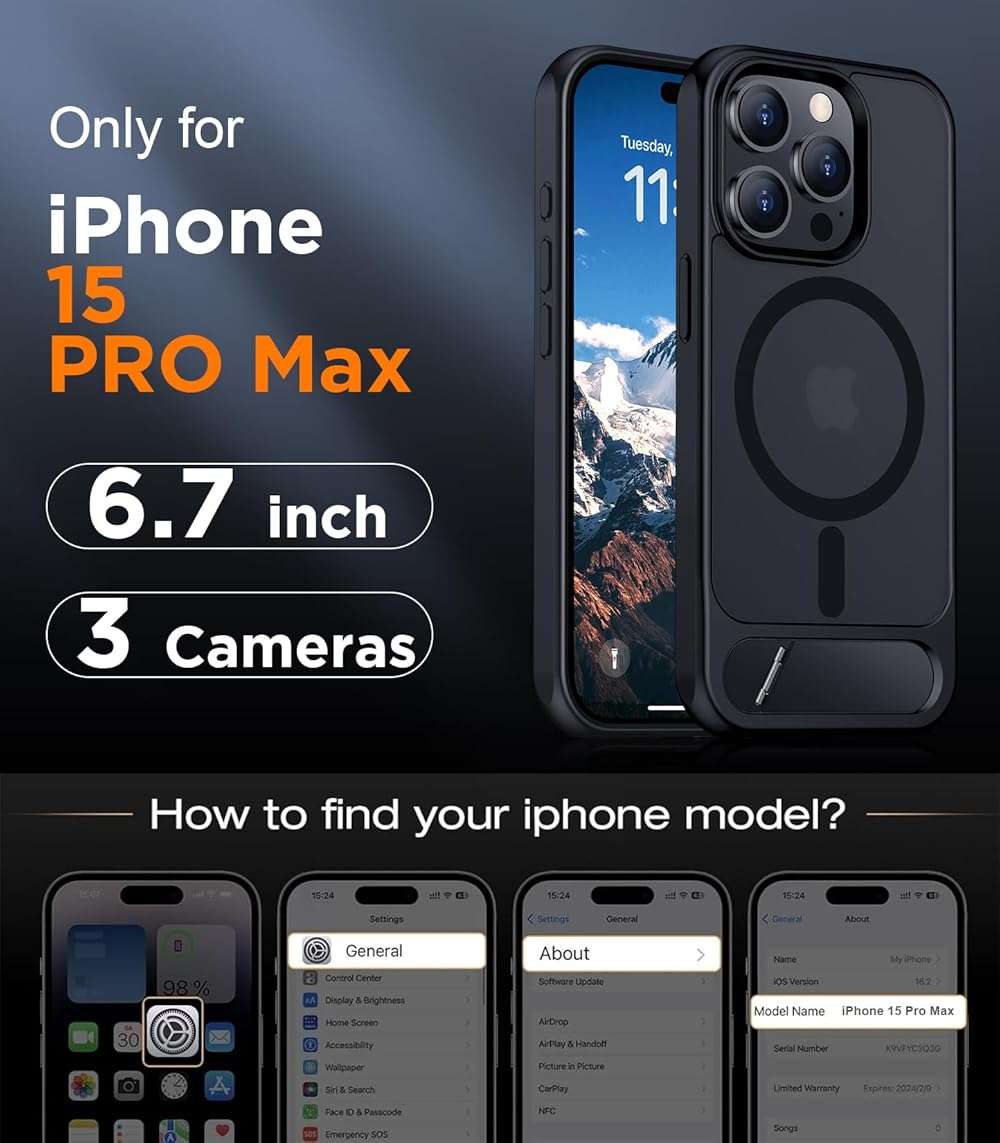 Temdan Magnetic Compatible with iPhone 15 Pro Max Case, [Built-in Invisible Kickstand][Compatible with MagSafe] [Military Grade Shockproof] Slim Translucent Matte Phone Case for iPhone 15 Pro Max 6.7" - Image 2