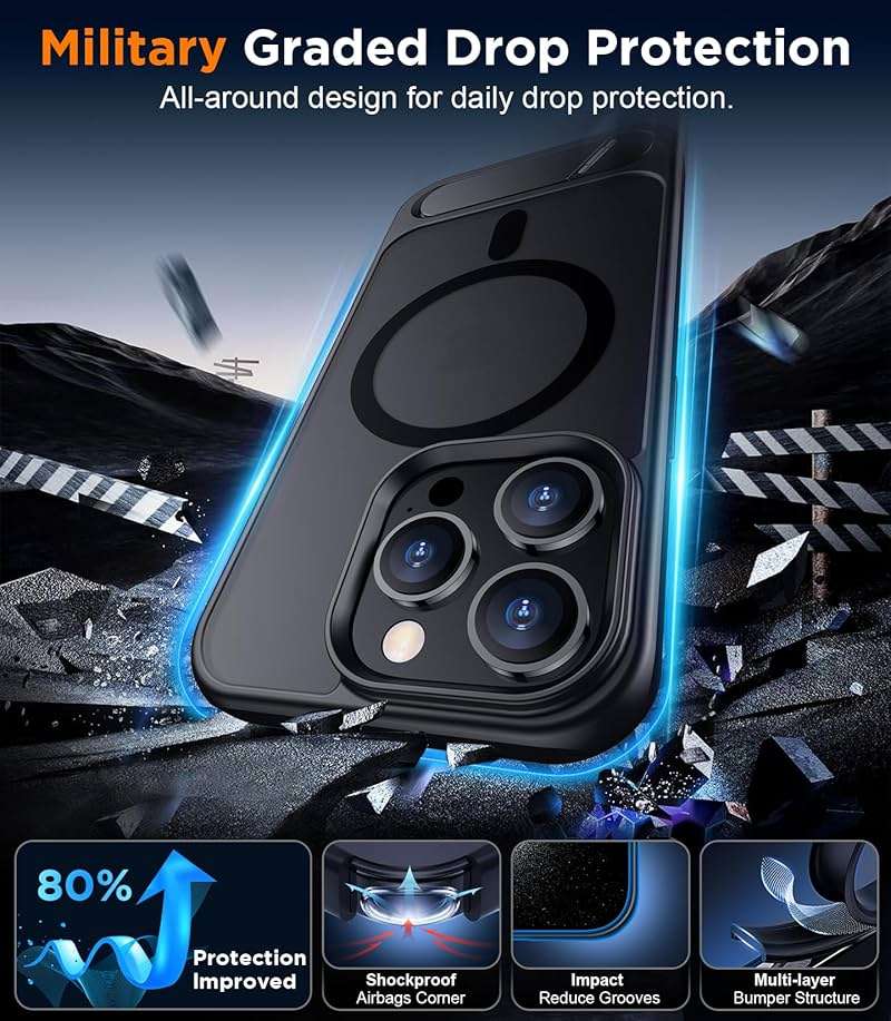 Temdan Magnetic Compatible with iPhone 15 Pro Max Case, [Built-in Invisible Kickstand][Compatible with MagSafe] [Military Grade Shockproof] Slim Translucent Matte Phone Case for iPhone 15 Pro Max 6.7" - Image 4
