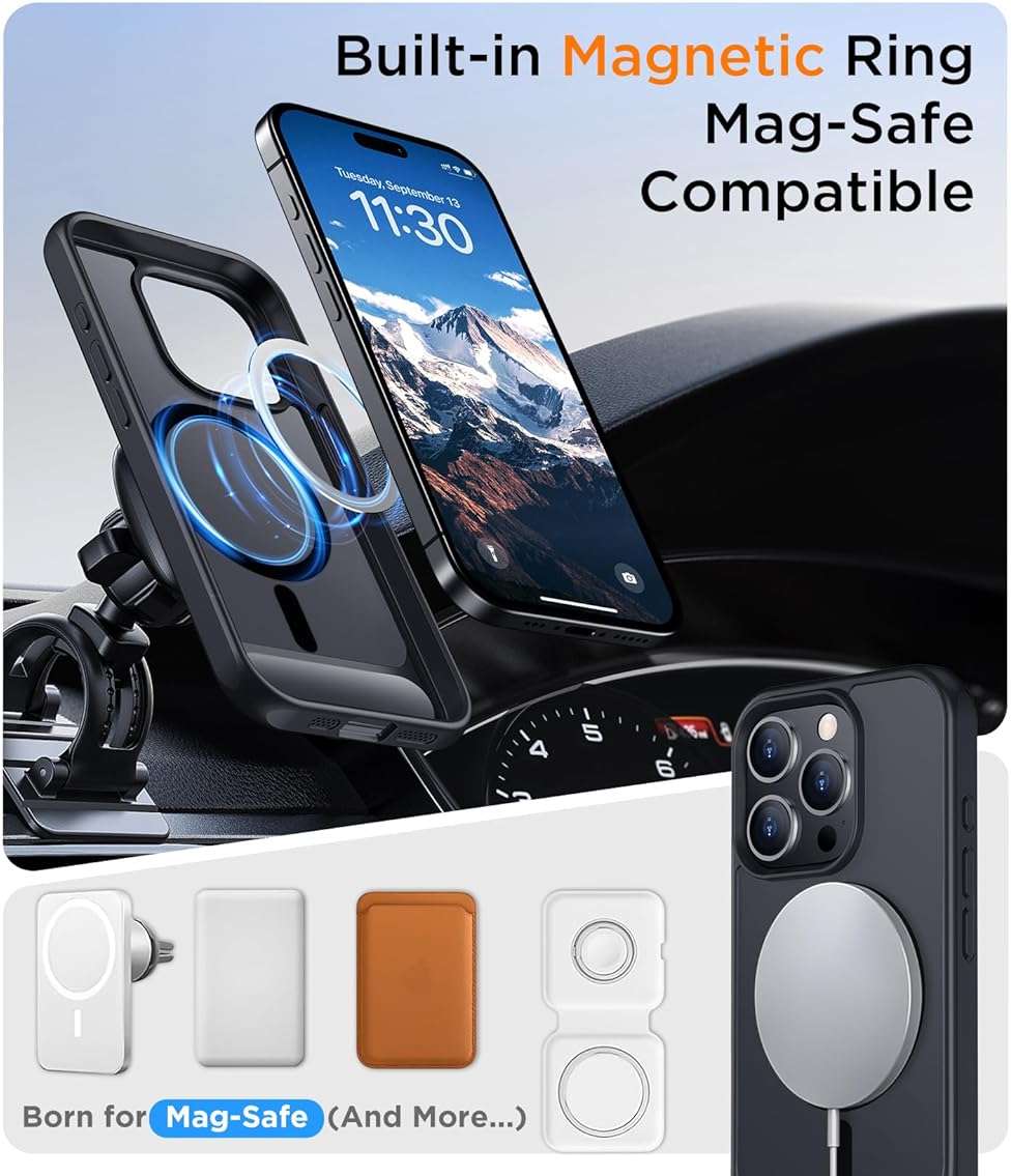 Temdan Magnetic Compatible with iPhone 15 Pro Max Case, [Built-in Invisible Kickstand][Compatible with MagSafe] [Military Grade Shockproof] Slim Translucent Matte Phone Case for iPhone 15 Pro Max 6.7" - Image 5