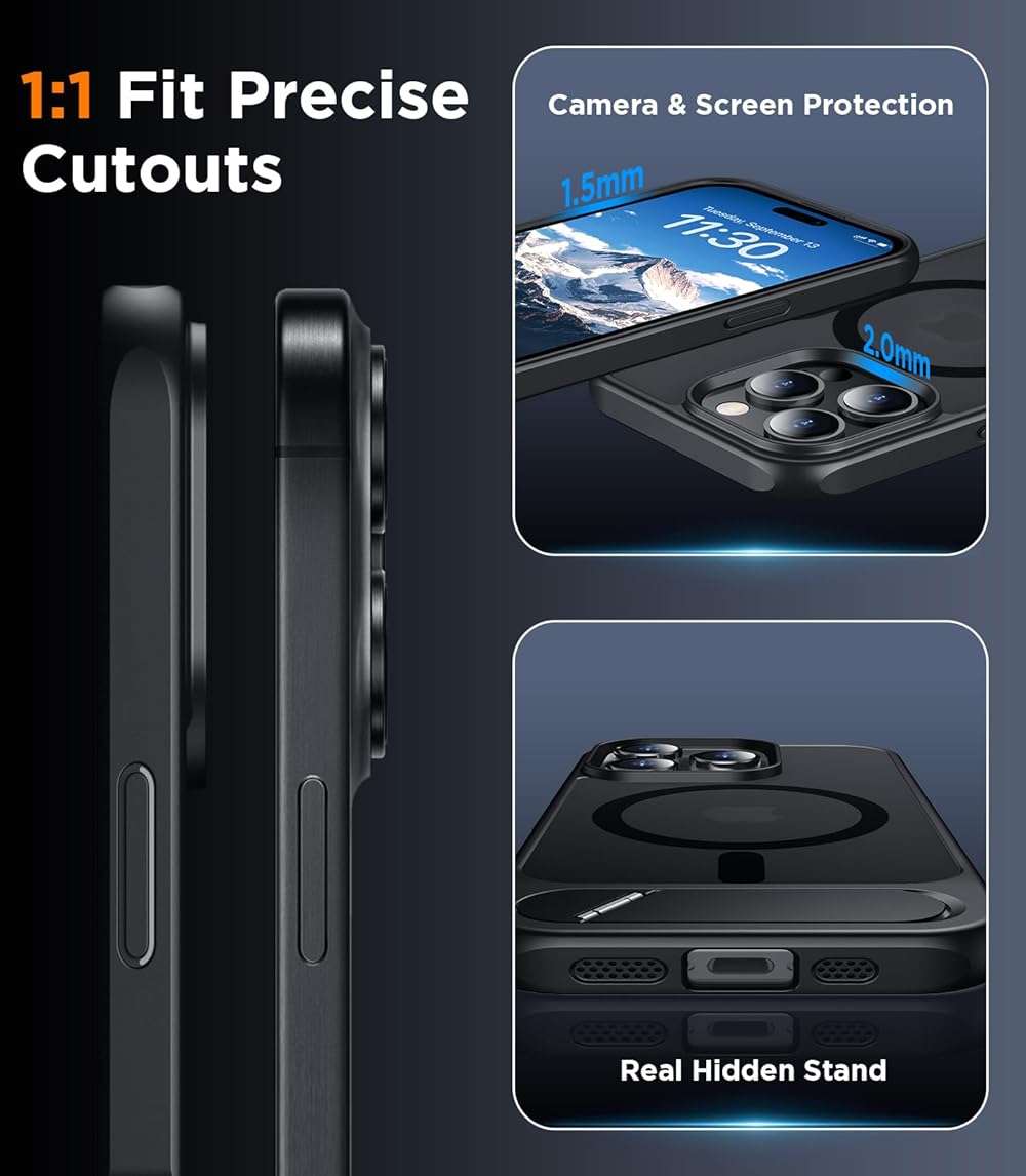 Temdan Magnetic Compatible with iPhone 15 Pro Max Case, [Built-in Invisible Kickstand][Compatible with MagSafe] [Military Grade Shockproof] Slim Translucent Matte Phone Case for iPhone 15 Pro Max 6.7" - Image 6
