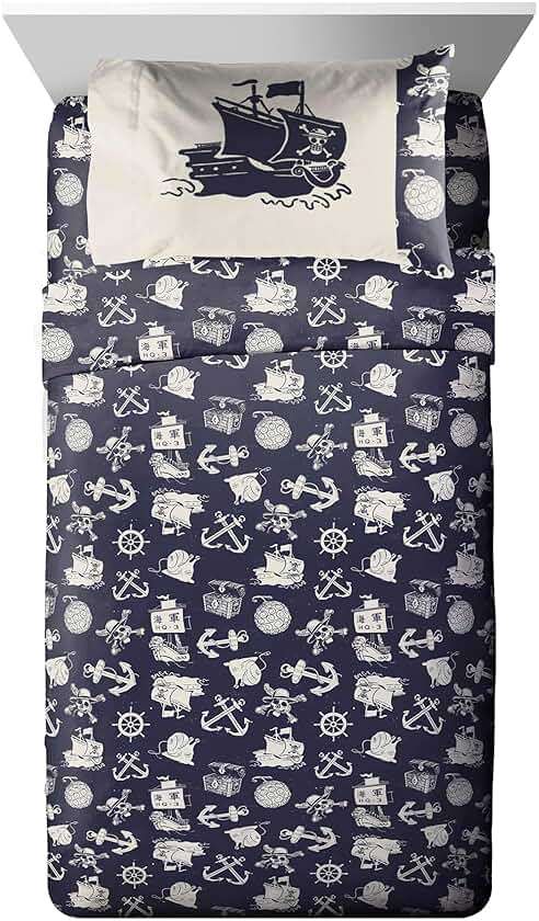 Jay Franco One Piece Twin Size Comforter Set - 5 Piece Blue Bedding Includes Sheet Set & Pillow Covers - Super Soft Anime Bedding with Skull and Bones - Image 6
