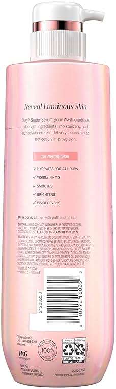 Olay Super Serum Body Wash for Normal Skin, 24hr Long Lasting Hydration, 5+ Ingredient Serum Complex for Bright Even Firm Luminous Skin, 18.5 fl oz - Image 14