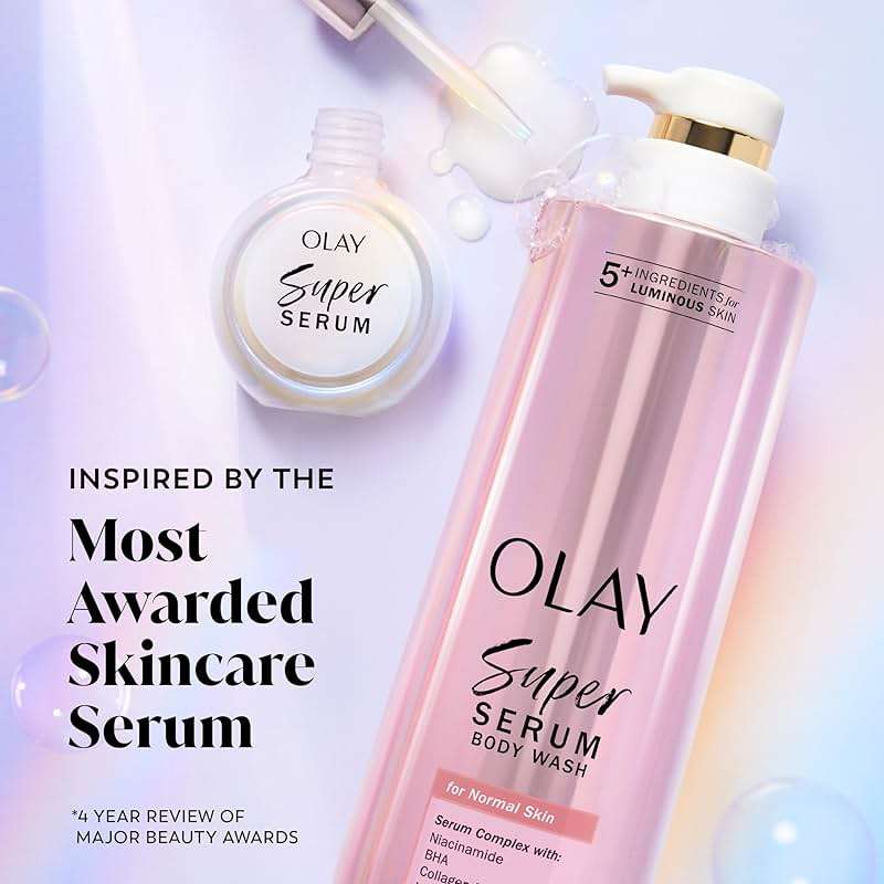 Olay Super Serum Body Wash for Normal Skin, 24hr Long Lasting Hydration, 5+ Ingredient Serum Complex for Bright Even Firm Luminous Skin, 18.5 fl oz - Image 6