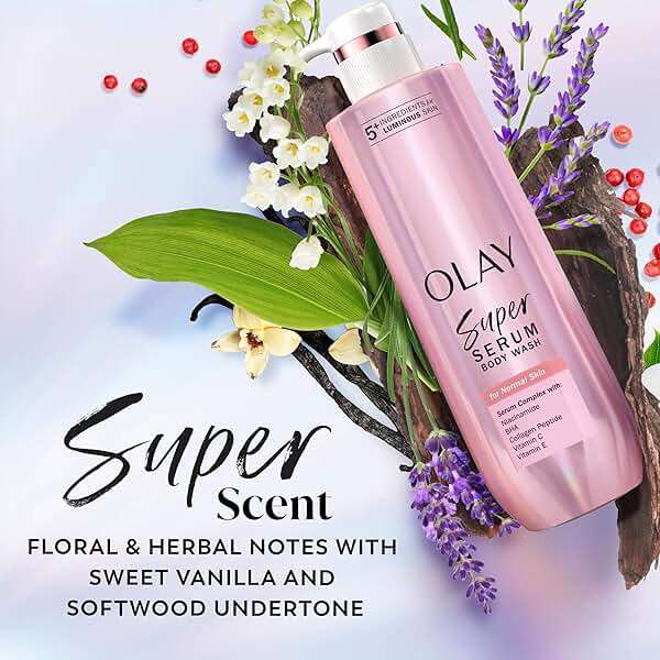 Olay Super Serum Body Wash for Normal Skin, 24hr Long Lasting Hydration, 5+ Ingredient Serum Complex for Bright Even Firm Luminous Skin, 18.5 fl oz - Image 8