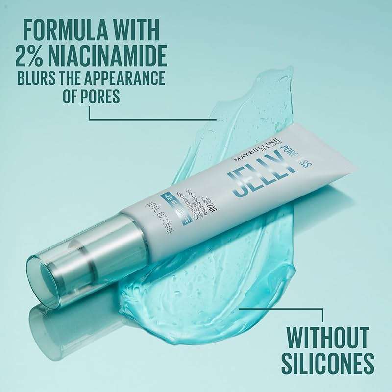 Maybelline Poreless Jelly Primer, Hydrating, Blurring Makeup Primer with 2% Niacinamide For Up To 24HR Make Up Wear, Clear, 1 Count - Image 5