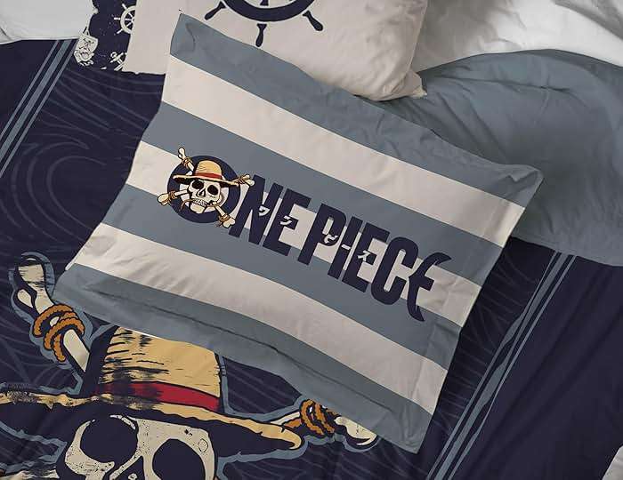 Jay Franco One Piece Queen Size Comforter Set - 7 Piece Blue Bedding Includes Sheet Set & Pillow Covers - Super Soft Anime Bedding with Skull and Bones - Image 5