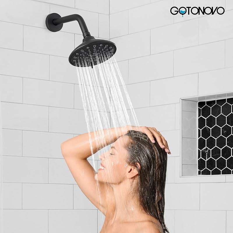 gotonovo Tub Shower Faucet Set Shower Head and Handle Set 6 Modes 6 inch Bathroom Trim Kit with Tub Spout High Pressure Shower System Combo with Valve Round Showerhead Matte Black - Image 2