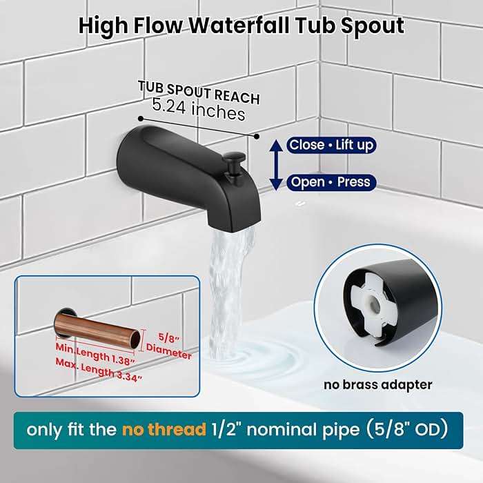 gotonovo Tub Shower Faucet Set Shower Head and Handle Set 6 Modes 6 inch Bathroom Trim Kit with Tub Spout High Pressure Shower System Combo with Valve Round Showerhead Matte Black - Image 5