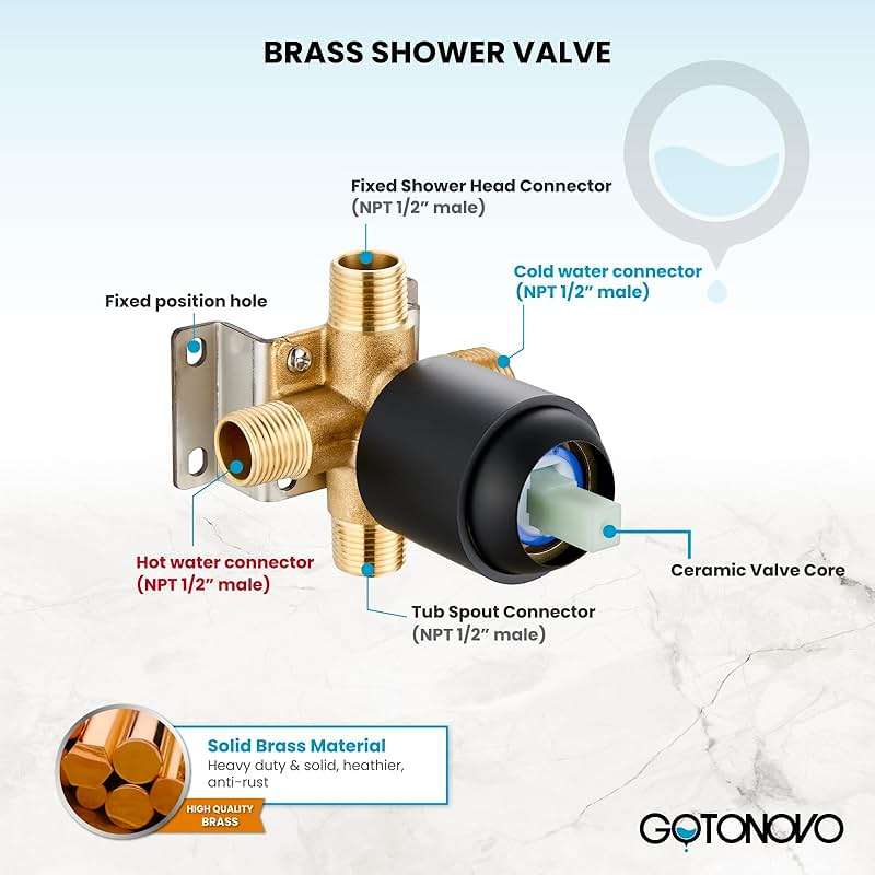 gotonovo Tub Shower Faucet Set Shower Head and Handle Set 6 Modes 6 inch Bathroom Trim Kit with Tub Spout High Pressure Shower System Combo with Valve Round Showerhead Matte Black - Image 6