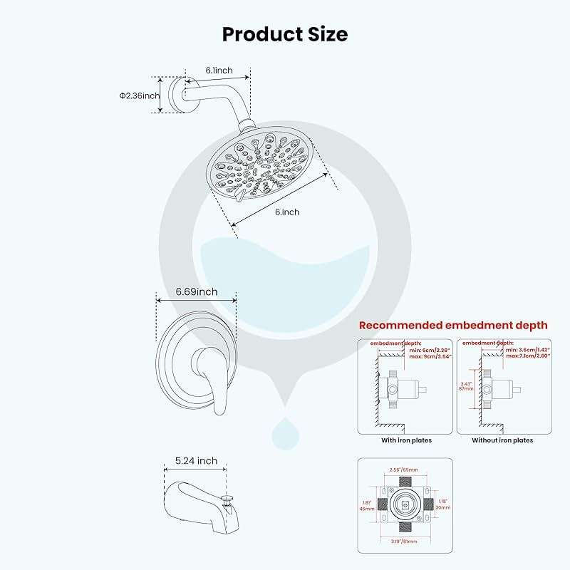 gotonovo Tub Shower Faucet Set Shower Head and Handle Set 6 Modes 6 inch Bathroom Trim Kit with Tub Spout High Pressure Shower System Combo with Valve Round Showerhead Matte Black - Image 7