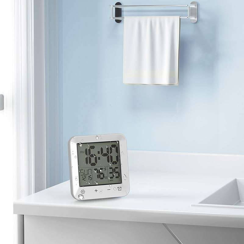 Wisoee Digital Shower Clock Waterproof, Bathroom Wall Clock Timer with Touch Screen, Temperature, LCD Display, Suction Cup Hanging Hole Stand for Kids and Adults - Image 2