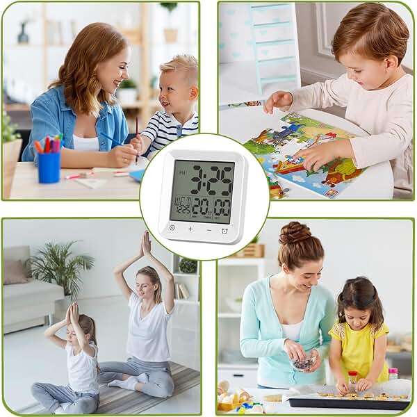 Wisoee Digital Shower Clock Waterproof, Bathroom Wall Clock Timer with Touch Screen, Temperature, LCD Display, Suction Cup Hanging Hole Stand for Kids and Adults - Image 9