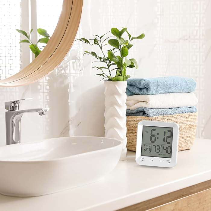 Wisoee Digital Shower Clock Waterproof, Bathroom Wall Clock Timer with Touch Screen, Temperature, LCD Display, Suction Cup Hanging Hole Stand for Kids and Adults - Image 10