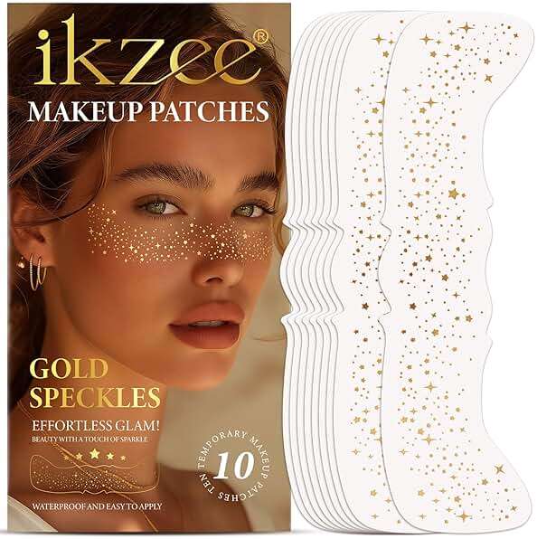 Glitter Freckles Face Tattoo, 10 Pcs Gold Face Glow Up Sparkle Makeup Patches - Cute Accessories for Women (Gold-008) - Image 1