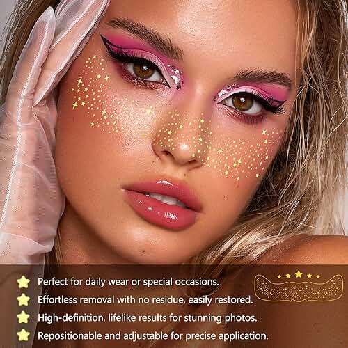 Glitter Freckles Face Tattoo, 10 Pcs Gold Face Glow Up Sparkle Makeup Patches - Cute Accessories for Women (Gold-008) - Image 3