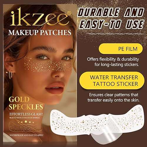 Glitter Freckles Face Tattoo, 10 Pcs Gold Face Glow Up Sparkle Makeup Patches - Cute Accessories for Women (Gold-008) - Image 5