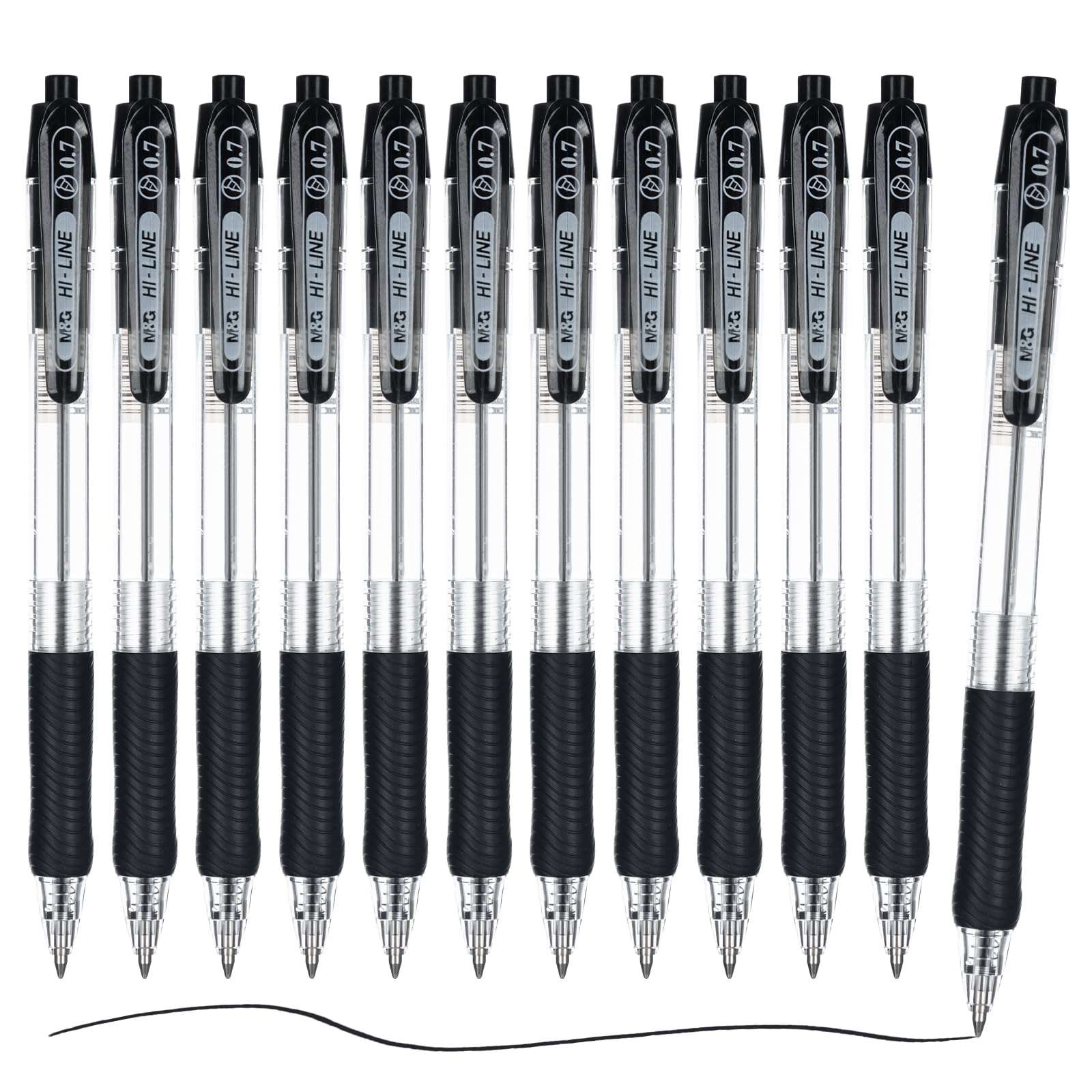 M&G Ballpoint Pens, Black Ink Roller Ball Pens Fine Point 0.7mm, Retractable Ballpoint Pens Bulk Smooth Writing with Soft Anti-Slip Grip for Note Taking Office School Women Men (12 Pack) - Image 1