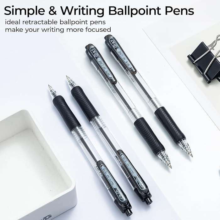 M&G Ballpoint Pens, Black Ink Roller Ball Pens Fine Point 0.7mm, Retractable Ballpoint Pens Bulk Smooth Writing with Soft Anti-Slip Grip for Note Taking Office School Women Men (12 Pack) - Image 2