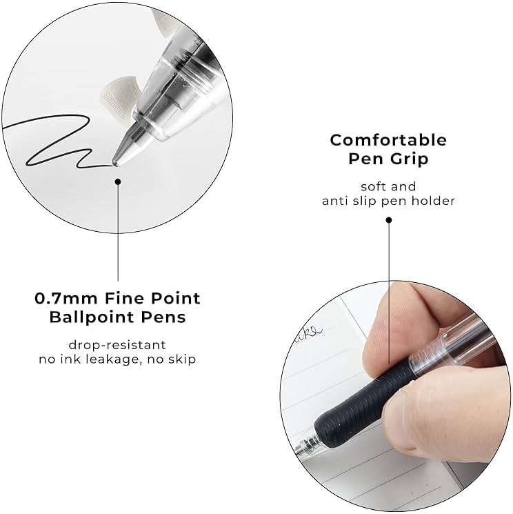 M&G Ballpoint Pens, Black Ink Roller Ball Pens Fine Point 0.7mm, Retractable Ballpoint Pens Bulk Smooth Writing with Soft Anti-Slip Grip for Note Taking Office School Women Men (12 Pack) - Image 3