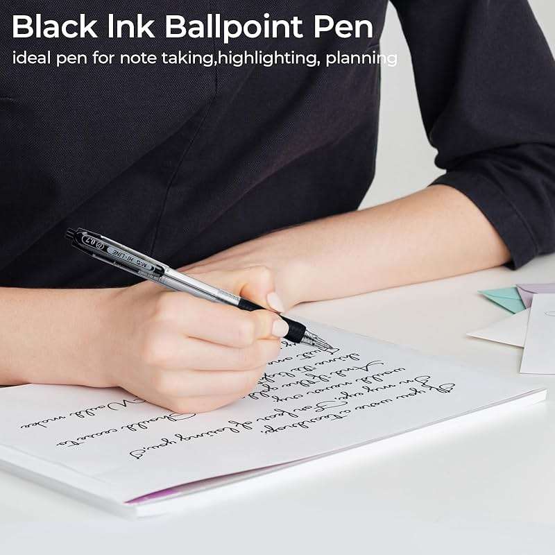 M&G Ballpoint Pens, Black Ink Roller Ball Pens Fine Point 0.7mm, Retractable Ballpoint Pens Bulk Smooth Writing with Soft Anti-Slip Grip for Note Taking Office School Women Men (12 Pack) - Image 6