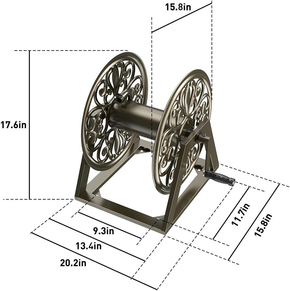 GOFORWILD Garden Wall/Floor Mount Hose Reel, Decorative Hose Reel, Garden Heavy-Duty Water Hose Holder Winder, Holds 200-Feet of 5/8-Inch Hose - Image 3