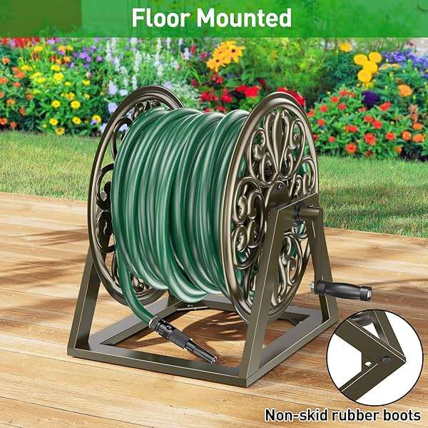 GOFORWILD Garden Wall/Floor Mount Hose Reel, Decorative Hose Reel, Garden Heavy-Duty Water Hose Holder Winder, Holds 200-Feet of 5/8-Inch Hose - Image 4