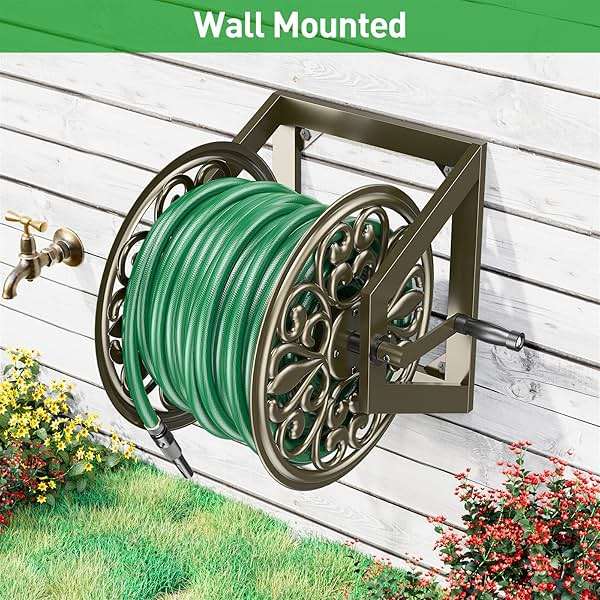 GOFORWILD Garden Wall/Floor Mount Hose Reel, Decorative Hose Reel, Garden Heavy-Duty Water Hose Holder Winder, Holds 200-Feet of 5/8-Inch Hose - Image 5