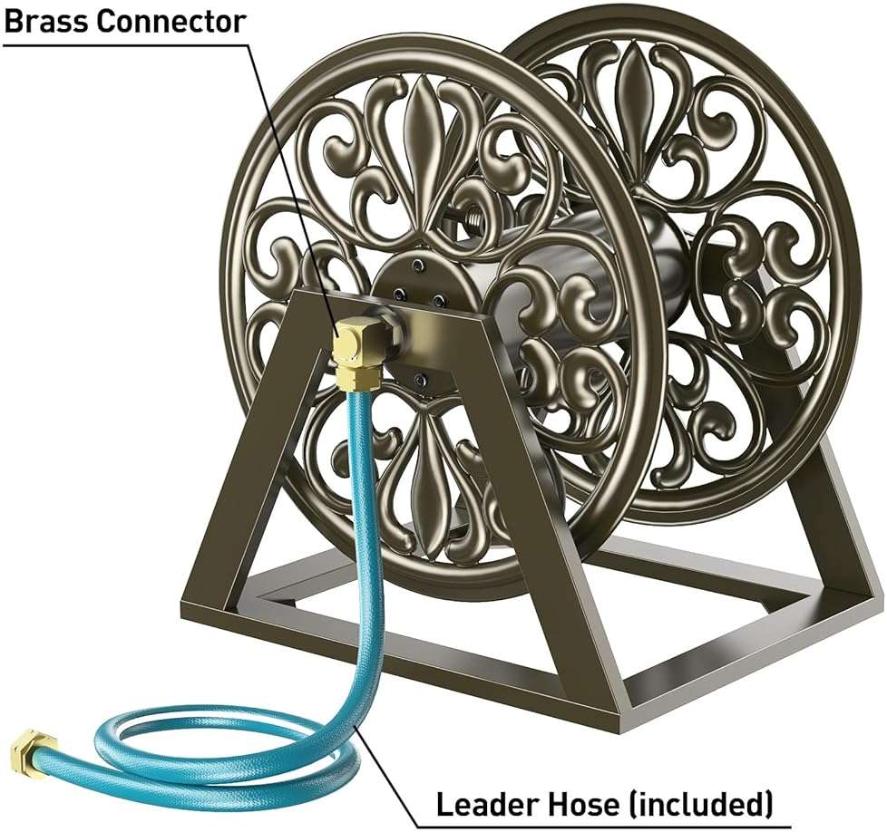 GOFORWILD Garden Wall/Floor Mount Hose Reel, Decorative Hose Reel, Garden Heavy-Duty Water Hose Holder Winder, Holds 200-Feet of 5/8-Inch Hose - Image 7
