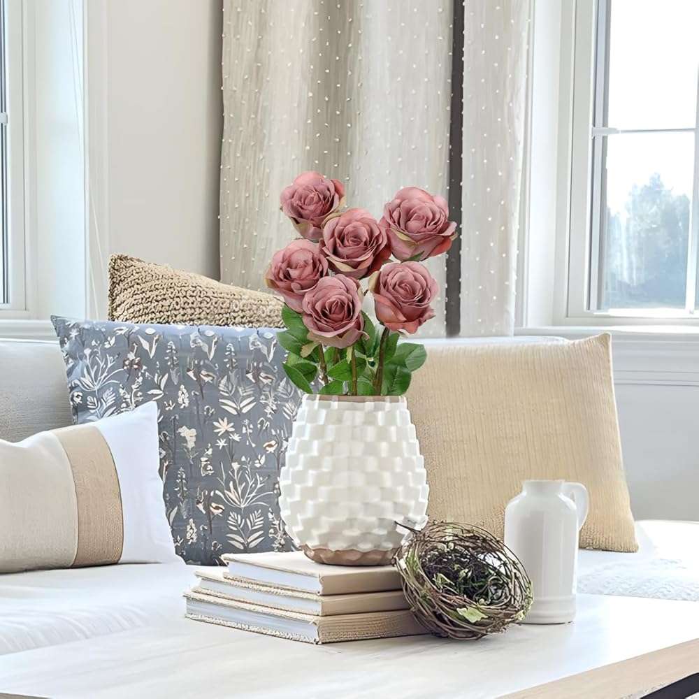 Briful Dusty Roses Pink Artificial Flowers– 6PCS 18.9" Faux Rose Silk Flowers with Long Stems Realistic Fake Rose Bouquet for DIY Wedding Arrangements Table Vase Centerpieces Home Event Decor - Image 5