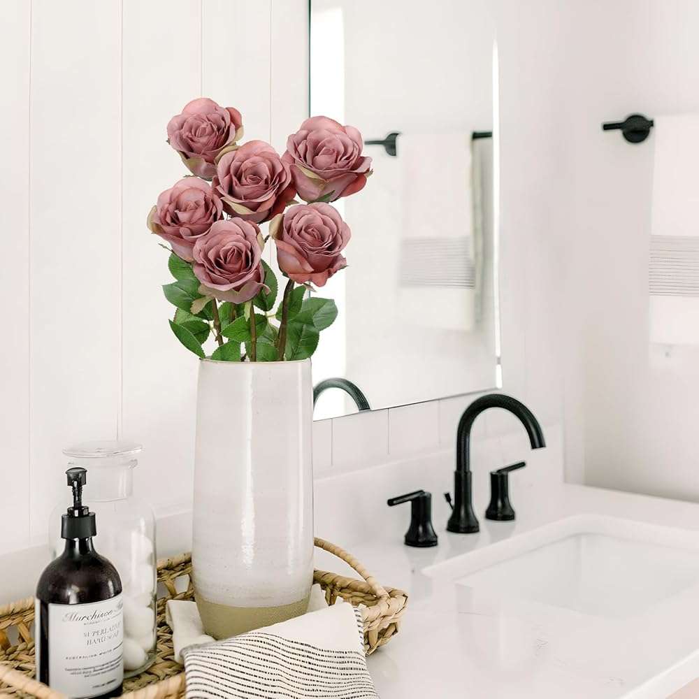 Briful Dusty Roses Pink Artificial Flowers– 6PCS 18.9" Faux Rose Silk Flowers with Long Stems Realistic Fake Rose Bouquet for DIY Wedding Arrangements Table Vase Centerpieces Home Event Decor - Image 6
