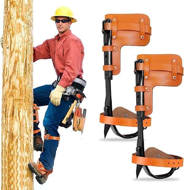 MYCGJH Upgrade Cow Leather Tree Climbing Spikes Set with Harness Belt, Scissors & Saw, Adjustable Tree Climbing Gear Pole Climbing Spurs Tool Tree Climbing Spikes for Outdoor Activities - Image 4