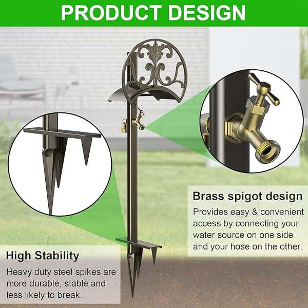 GOFORWILD Garden Hose Stand with Brass Faucet, Detachable Heavy Duty Water Hose Holder, Freestanding Metal Hose Reel Decorative Storage Hanger Holds 150-Feet Hose for Outside Patio Lawn Yard - Image 3