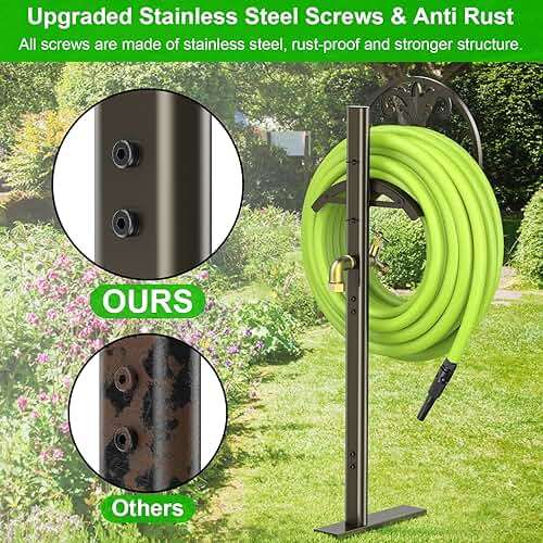 GOFORWILD Garden Hose Stand with Brass Faucet, Detachable Heavy Duty Water Hose Holder, Freestanding Metal Hose Reel Decorative Storage Hanger Holds 150-Feet Hose for Outside Patio Lawn Yard - Image 4