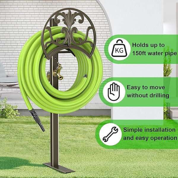 GOFORWILD Garden Hose Stand with Brass Faucet, Detachable Heavy Duty Water Hose Holder, Freestanding Metal Hose Reel Decorative Storage Hanger Holds 150-Feet Hose for Outside Patio Lawn Yard - Image 5