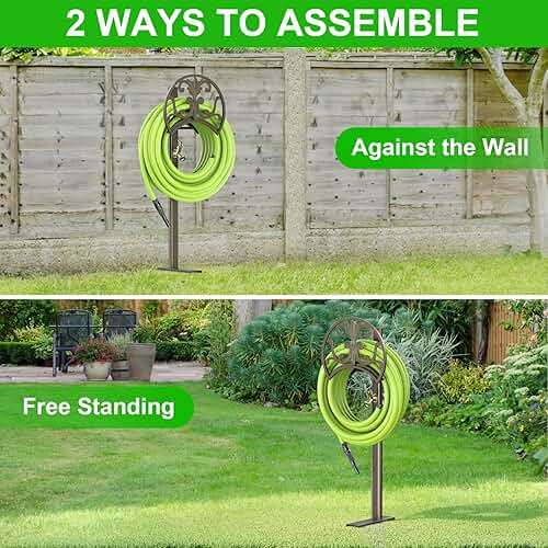 GOFORWILD Garden Hose Stand with Brass Faucet, Detachable Heavy Duty Water Hose Holder, Freestanding Metal Hose Reel Decorative Storage Hanger Holds 150-Feet Hose for Outside Patio Lawn Yard - Image 6
