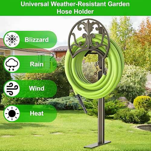 GOFORWILD Garden Hose Stand with Brass Faucet, Detachable Heavy Duty Water Hose Holder, Freestanding Metal Hose Reel Decorative Storage Hanger Holds 150-Feet Hose for Outside Patio Lawn Yard - Image 7