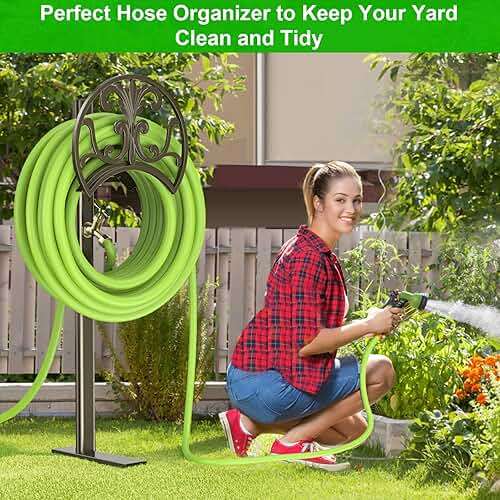 GOFORWILD Garden Hose Stand with Brass Faucet, Detachable Heavy Duty Water Hose Holder, Freestanding Metal Hose Reel Decorative Storage Hanger Holds 150-Feet Hose for Outside Patio Lawn Yard - Image 8