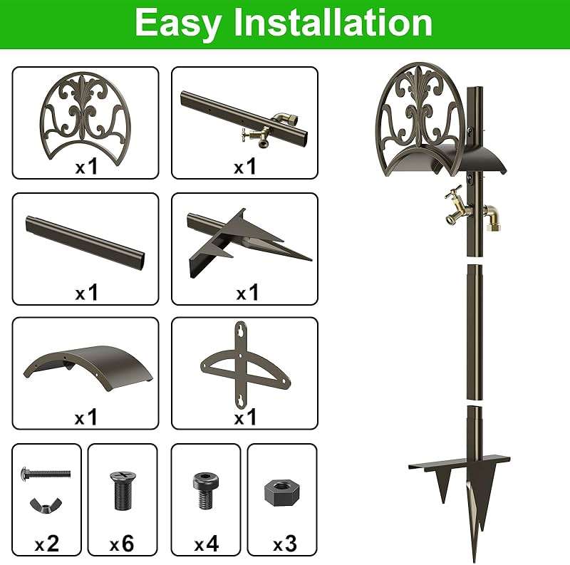 GOFORWILD Garden Hose Stand with Brass Faucet, Detachable Heavy Duty Water Hose Holder, Freestanding Metal Hose Reel Decorative Storage Hanger Holds 150-Feet Hose for Outside Patio Lawn Yard - Image 9