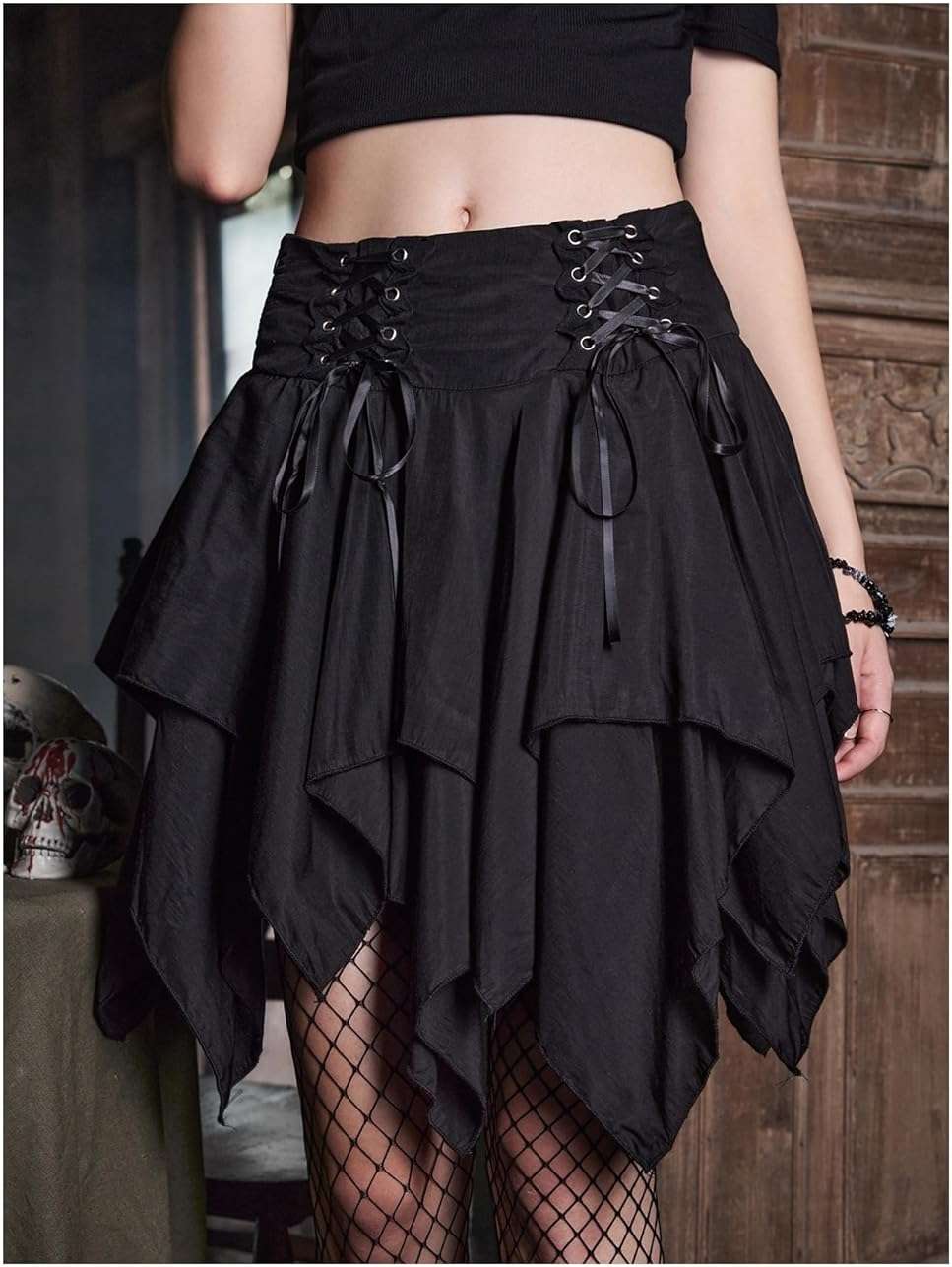 SHENHE Women's Goth Mini Skirt High Waist Asymmetrical Flowy Swing Grunge Punk Fairy Skirt - Image 5