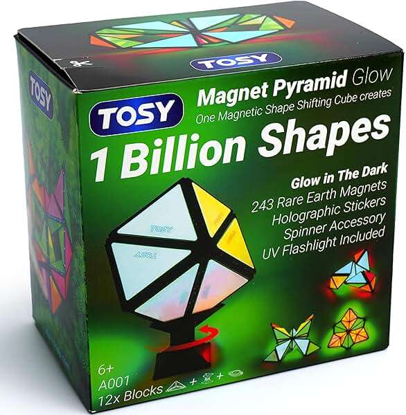 TOSY Magnet Pyramid Glow - 1 Cube Transforms into 1 Billion Shapes (Bunny, Egg, Flowers, Hearts), Easter Basket Stuffers Gift, 12 pcs, 243 Magnets, Glowing, Holographic Design, Puzzle/STEM Toy - Image 1