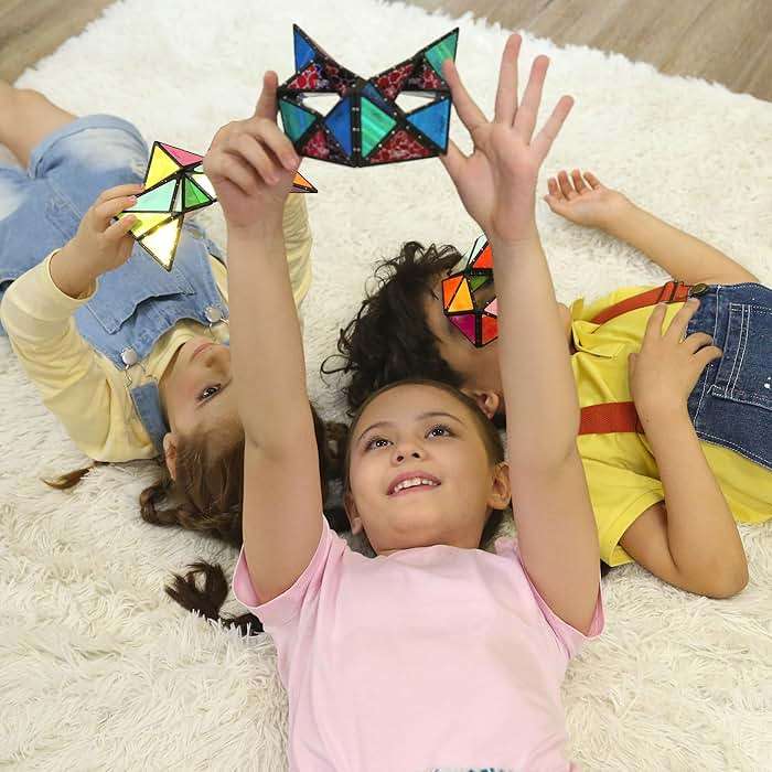TOSY Magnet Pyramid Glow - 1 Cube Transforms into 1 Billion Shapes (Bunny, Egg, Flowers, Hearts), Easter Basket Stuffers Gift, 12 pcs, 243 Magnets, Glowing, Holographic Design, Puzzle/STEM Toy - Image 2