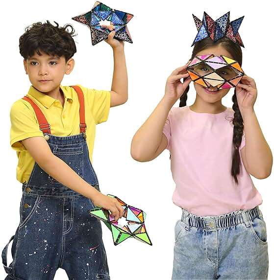 TOSY Magnet Pyramid Glow - 1 Cube Transforms into 1 Billion Shapes (Bunny, Egg, Flowers, Hearts), Easter Basket Stuffers Gift, 12 pcs, 243 Magnets, Glowing, Holographic Design, Puzzle/STEM Toy - Image 4